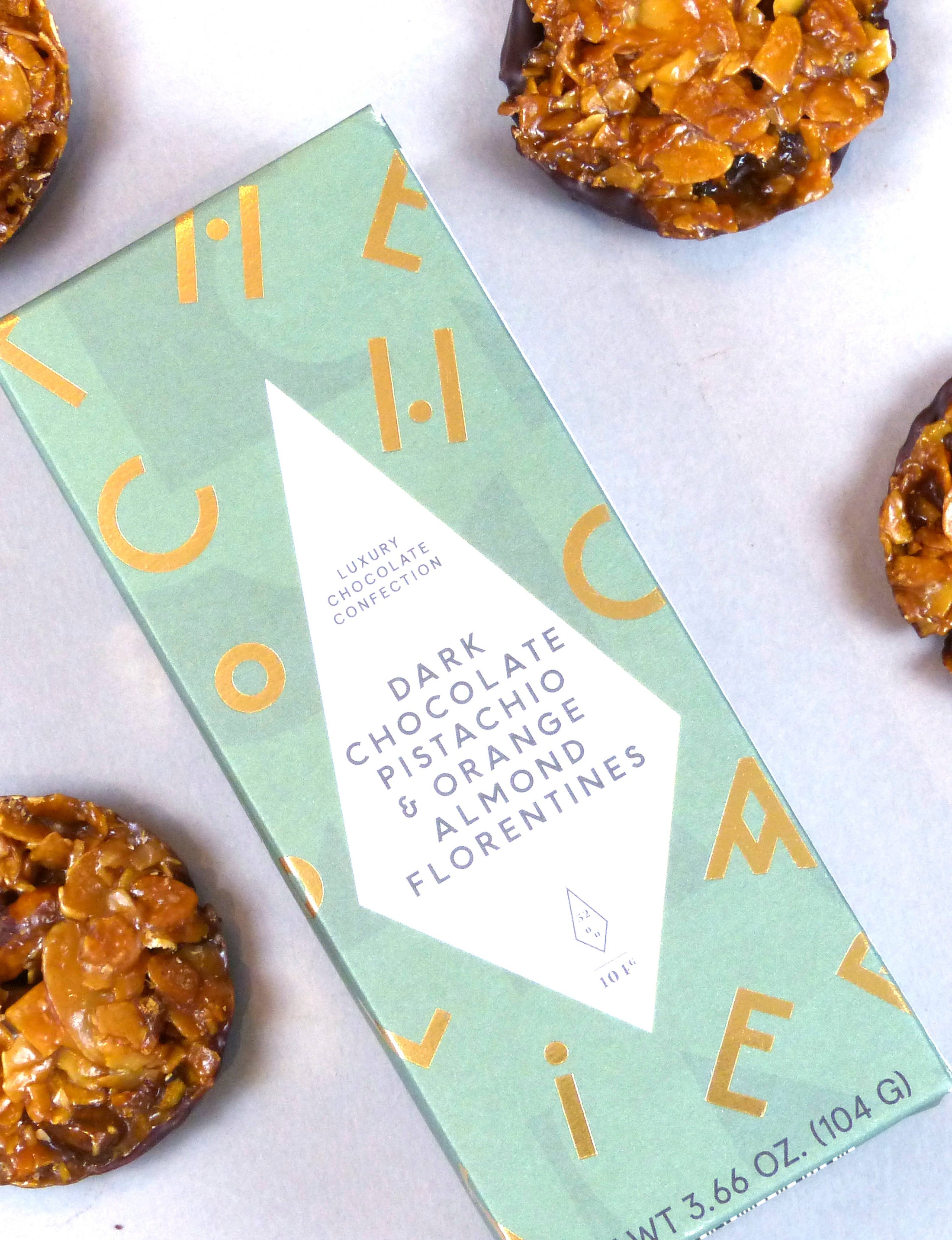 DARK CHOCOLATE PISTACHIO & ORANGE ALMOND FLORENTINES