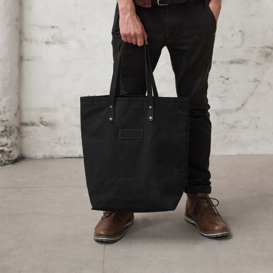 Risdon & Risdon: Special Edition Risdon Tote Bag In Black Dry Wax Canvas