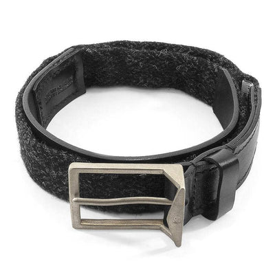 Charcoal Black Harris Tweed Calway Leather and Nickel Belt - BritYard