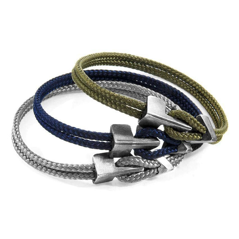 Khaki Green Brixham Silver and Rope Bracelet - BritYard