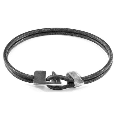 Shadow Grey Brixham Silver and Round Leather Bracelet - BritYard