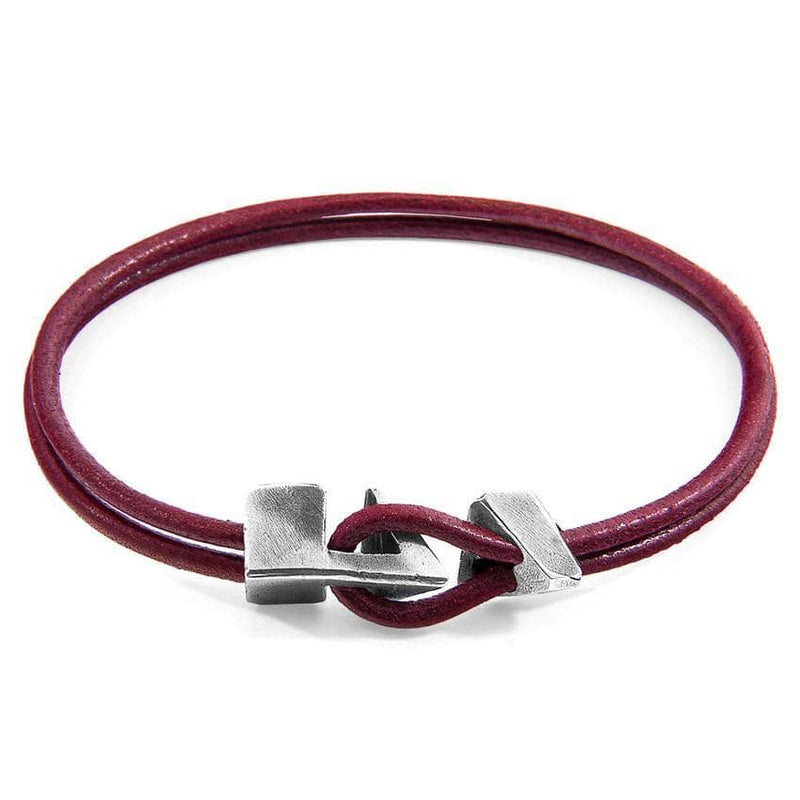 Bordeaux Red Brixham Silver and Round Leather Bracelet - BritYard