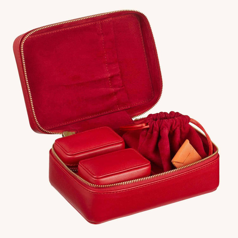 Amelia Leather 3-piece Jewellery Storage Gift Set - Ridge Red & Ridge Red - BritYard
