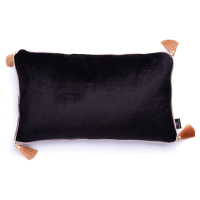 Black Velvet Rectangular Cushion with Tassels - BritYard