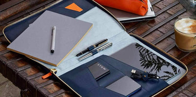 The Executive Folio Leather Tech Set - Sapphire Blue & Pale Grey - BritYard