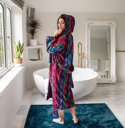 Women's Hooded Dressing Gown  - Multicolour - BritYard