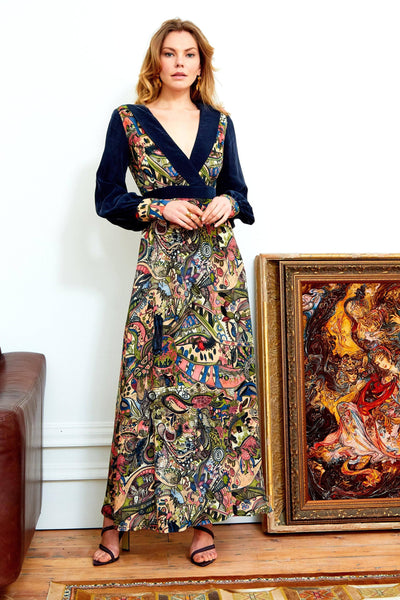 Larica - Hand Painted Persian Print Maxi Dress - BritYard