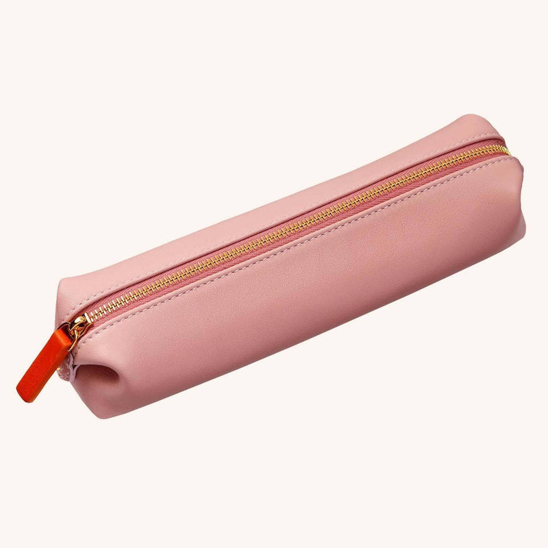 Leather Pencil and Make-up Case - Dusky Pink & Orange - BritYard