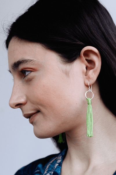 Silver & Green Tassle Earrings - BritYard