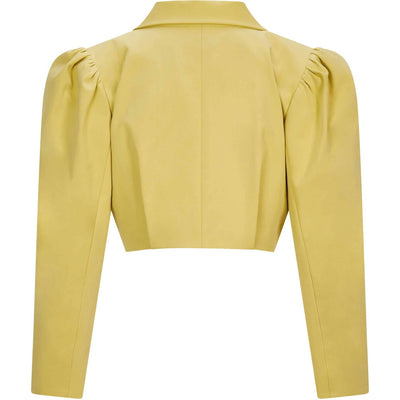 Mustard Yellow Puff Shoulder Cropped Cotton Blazer - BritYard