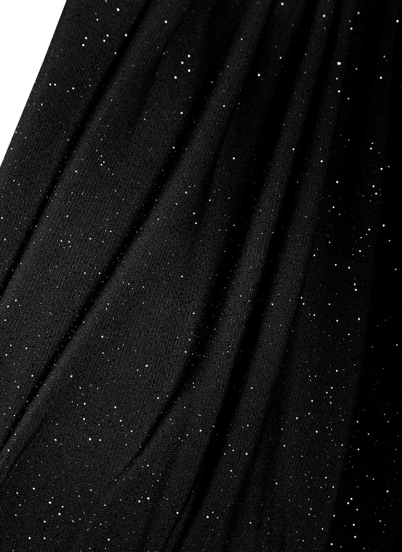 Clara - Black Glitter Plunge Front Knot Floor-length Dress
