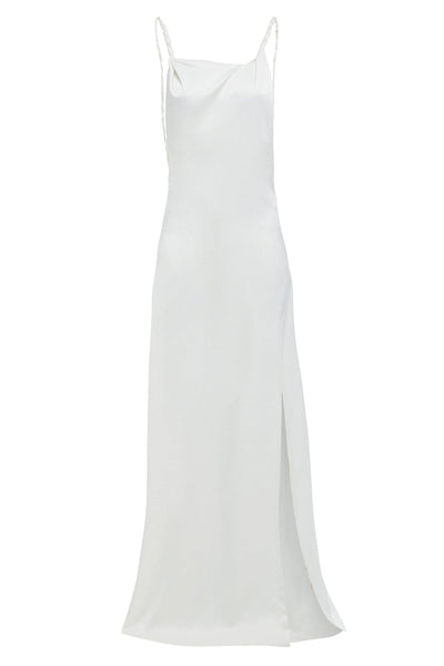 Rosie - Ivory Twisted Straps Maxi Slip Dress With Side Slit - BritYard