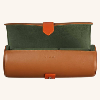Sanderson Leather Watch Roll & Stud Box Gift Set - Sahara Tan & Eucalyptus - BritYard