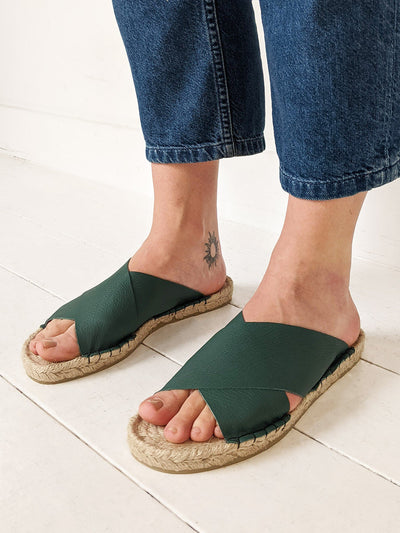 Green Marble Reclaimed Leather Crossover Sandal