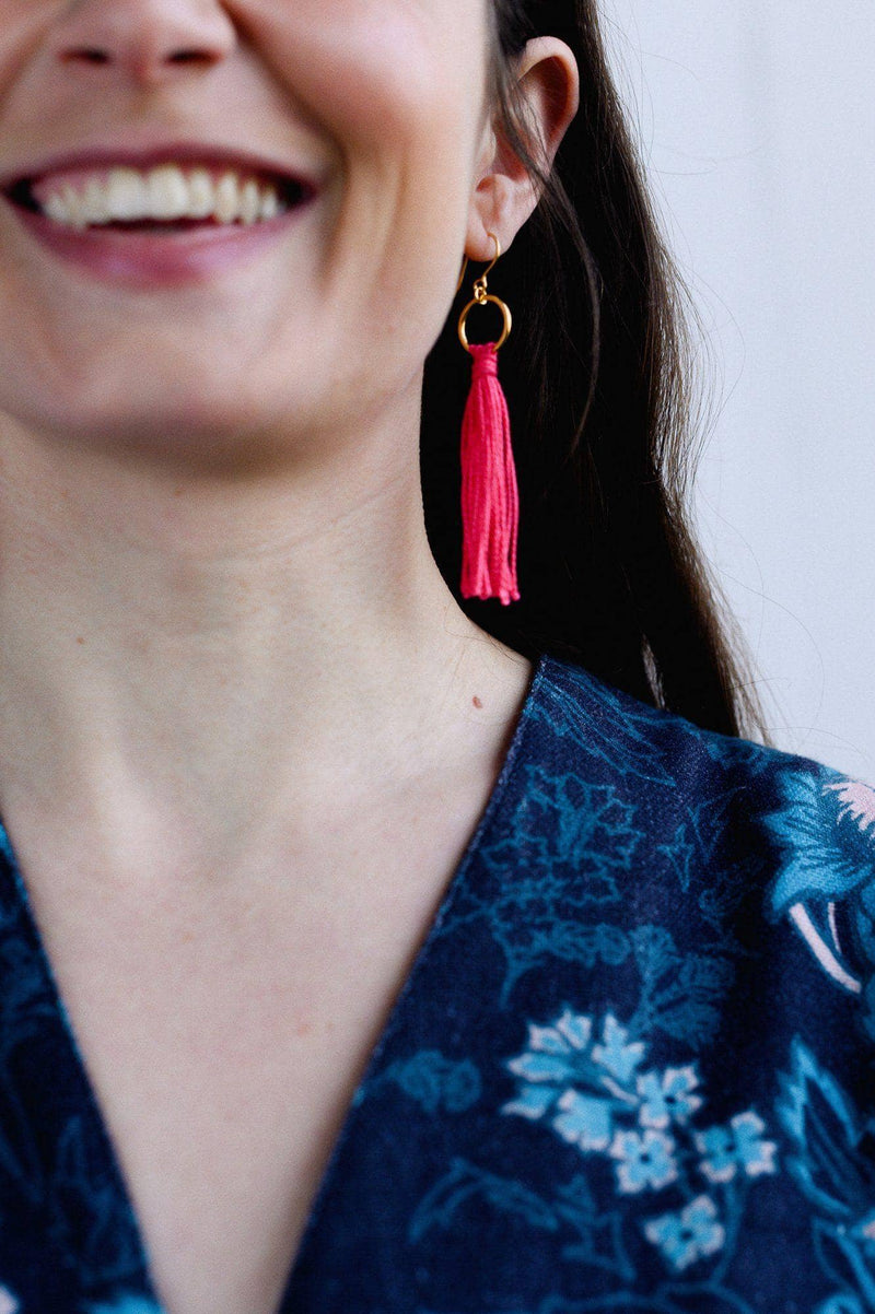 Gold & Pink Tassle Earrings - BritYard