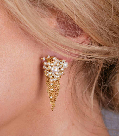 Pearl and Gold Vermeil Tassel Stud Earrings - BritYard